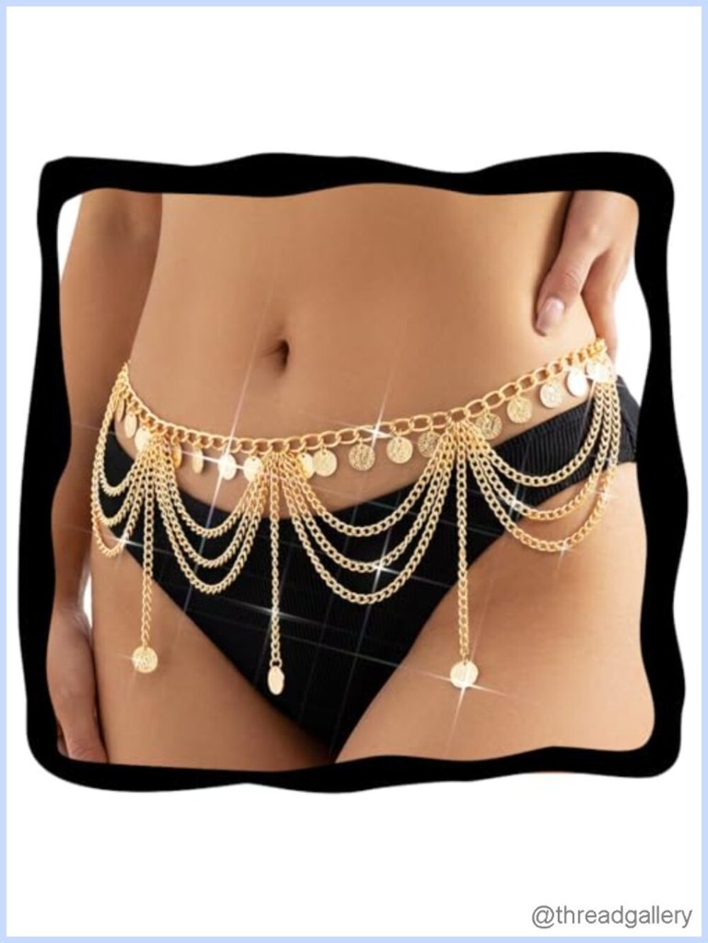 Gold Layered Tassel Waist Chain Beach Belly Chain Boho Body Jewelry
